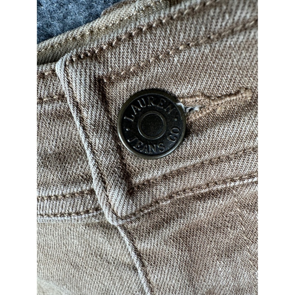 Lauren Ralph Lauren Womens Denim Skirt Size 10 Tan Leather Trim Pencil Casual - Picture 9 of 11